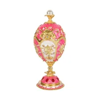 QIFU Beautiful Metal Luxury Pink Faberge Egg Trinket Box for Home Decor 2