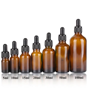 6/12/24pcs 5ml 10ml 15ml 20ml 30ml 50ml 100ml Amber Glass Dropper Bottles with Glass Pipette for Cosmetic Perfume Essential Oils 1