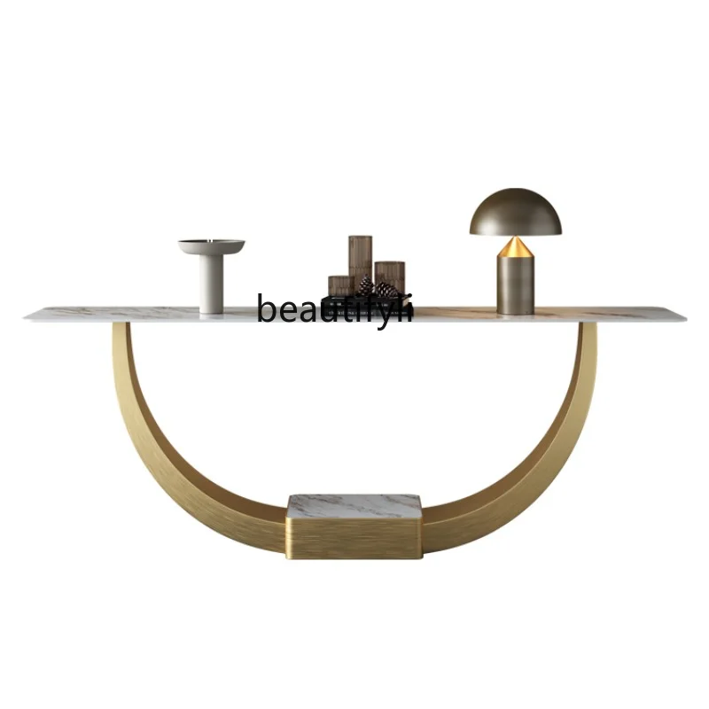 

Italian-Style Light Luxury Stone Plate Console Tables Home Narrow Table Wall Decoration Stainless Steel a Long Narrow Table