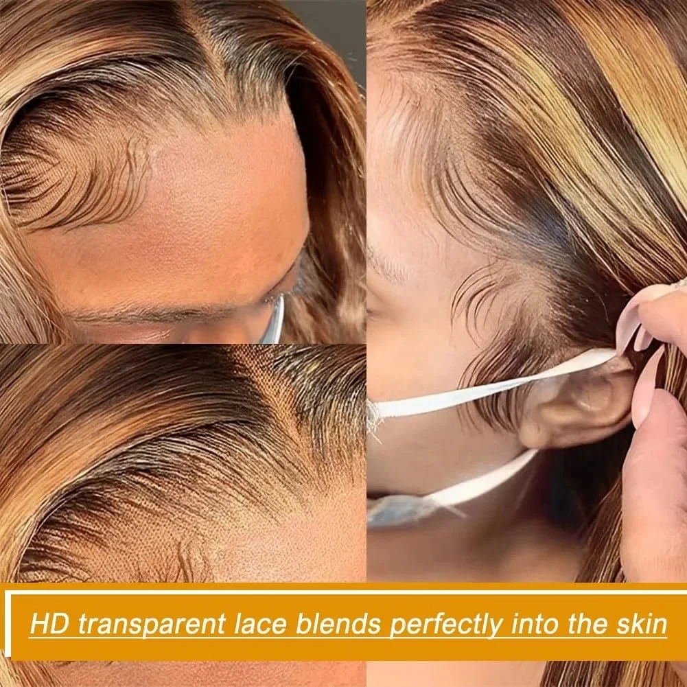 13x6 HD Highlight Wig Human Hair Ombre Honey Blonde Colored 4x4 Closure Wigs For Women 34 30 Inch 13x4 Body Wave Lace Front Wig lace front wig