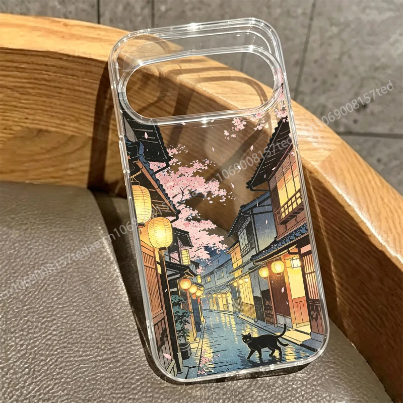 Mount Fuji Scenery Black Cat Clear Phone Case