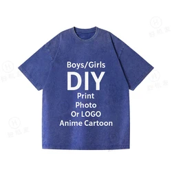 Vintage Washed Custom T - Shirt for Kids - Personalize with Your Design (E012 - Blue)