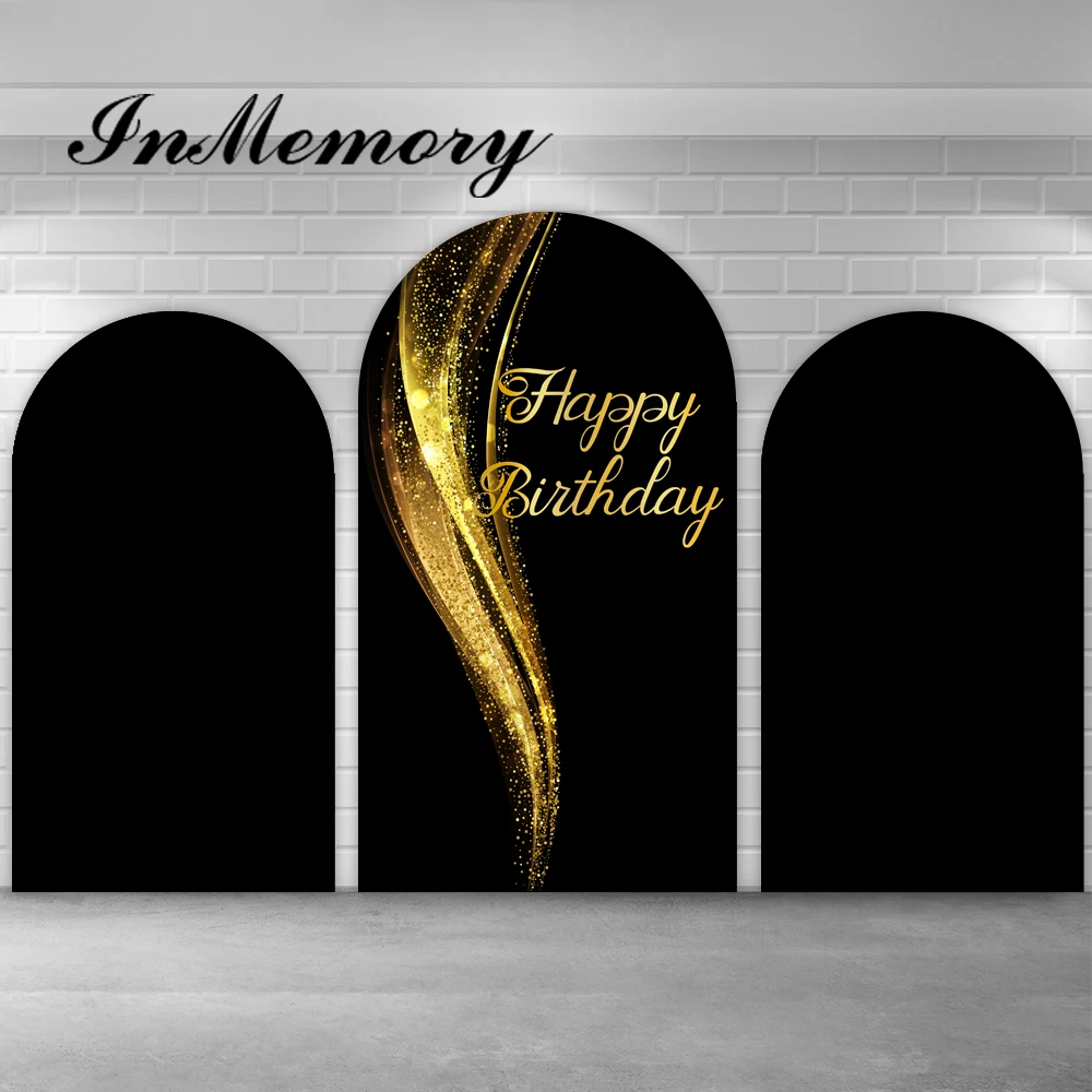 Black Gold Glitter Bokeh Chiara Arch Backdrop Cover Adult Man Woman Happy Birthday Party Arched Photography Background