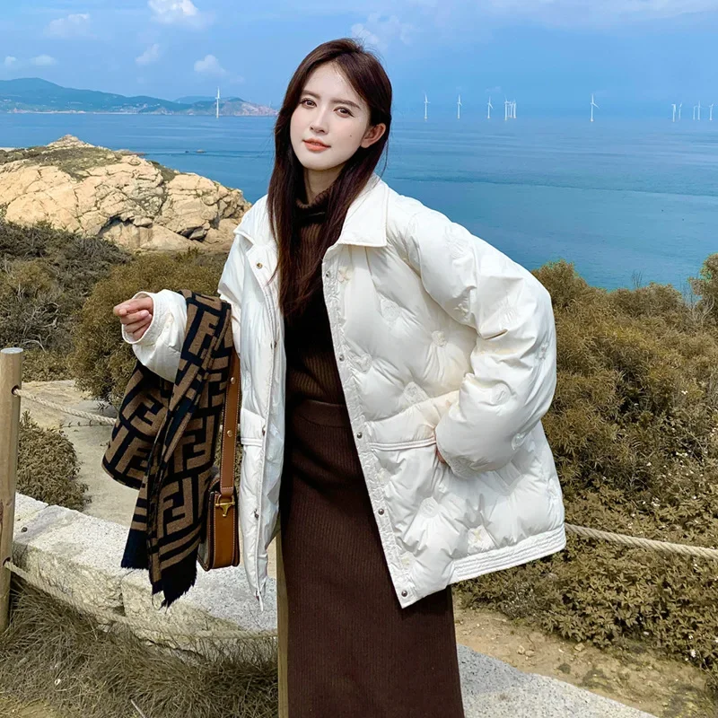 Pregnant Women's Down Jacket 2023 Oversize Cargo Coats Midi Loose Warm White Duck Black Coffee Clothes Female Long Sleeve Winter