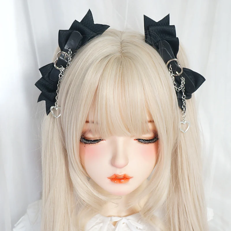 

Lolita Accessories hairpin black Dark Sweet Cool Girl Big Bow Punk Love JK Headwear Lolita Hair Ornament anime headwear