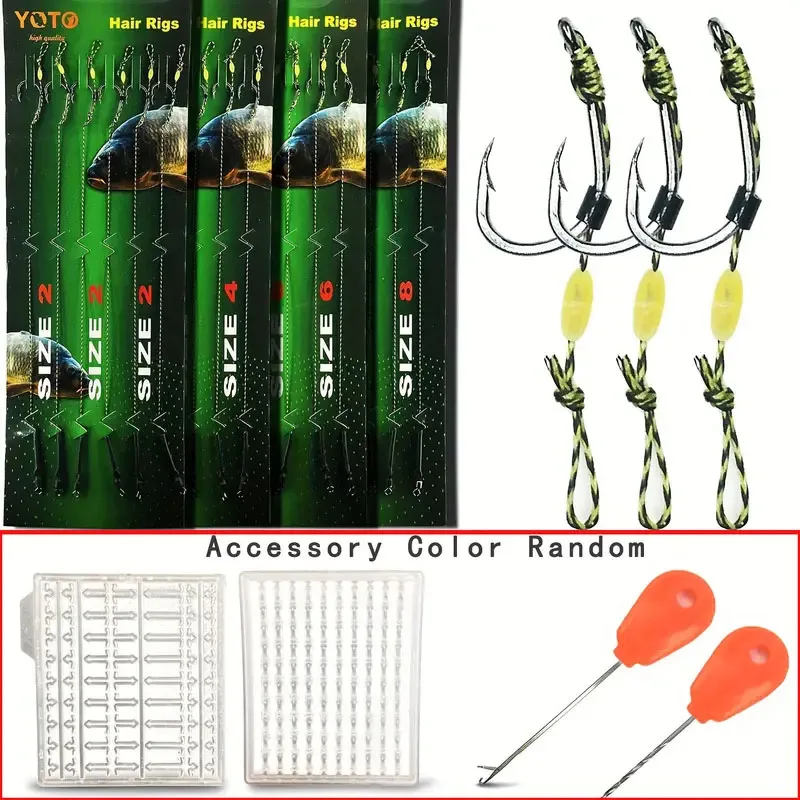 24 montages carp hair rigs premium avec hameçons acier carbone, émerillons et bouillettes - Kit carpe