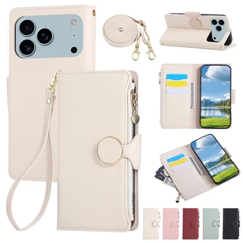 Crossbody Zipper Card Solt Wallet Leather Case For iPhone 17 Pro Max 16 15 14 13 12 11 Plus air 16E Long Lanyard Bag Book Cover 1