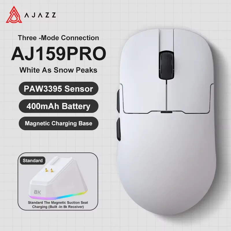 Ajazz Aj159 Pro 무선 게임용 마우스(Rgb 자기 Bluetooth 트라이 모드 Paw3395 센서 포함) 경량 마우스 게이머
