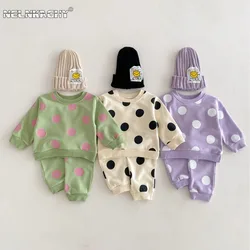 Korean Kids' Fashion 2024 Spring New Arrival: Cute Polka Dot Sweatshirt+Pants Set for Toddlers, Baby Casual Sport Two-Piece Suit