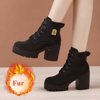 أحذية منصة ذات قاع سميك من الجلد الطبيعي للشتاء 10