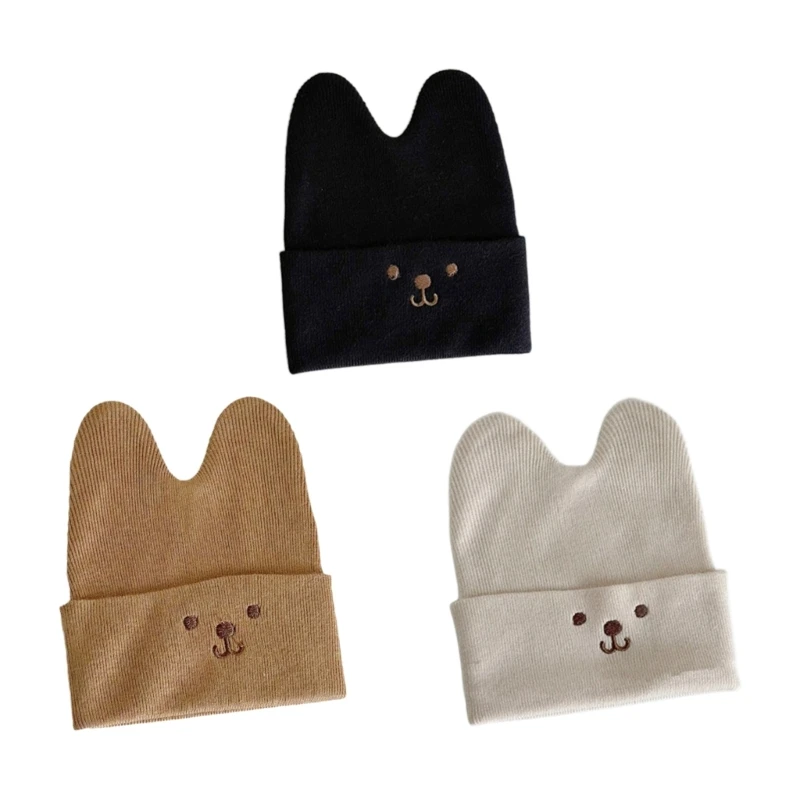 

Cartoon Embroidered Knitted Hats Stylish Solid Color for Boys & Girls Warm Winter Hats for Newborns for Outdoor