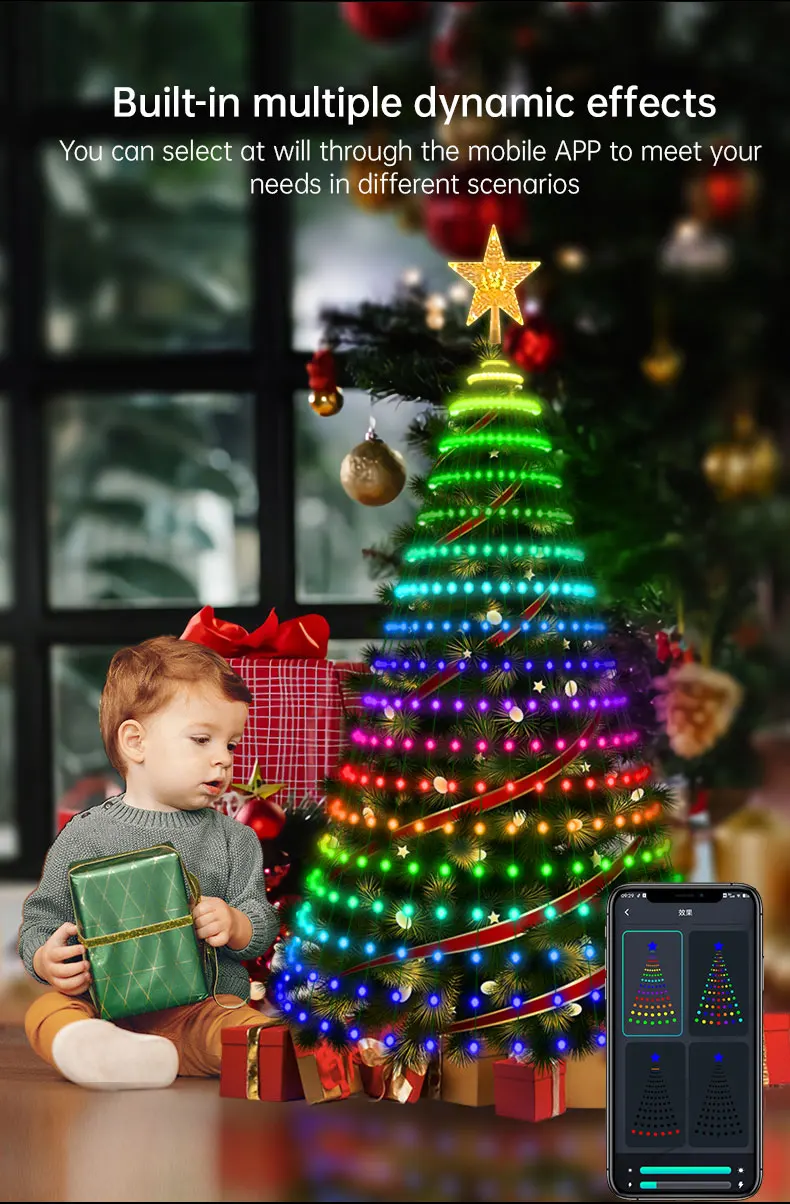 Smart Christmas Tree Top Lights App DIY Text Pictures LED RGB String Lights Bluetooth Control LED Christmas Waterfall Lights