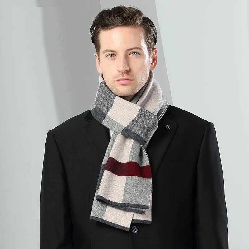 

100% Wool Male's Scarf Thicken Plaid Soft Warm Scarves For Men High Quality Fashion Business Muffler Autumn Winter Tassel Shawl