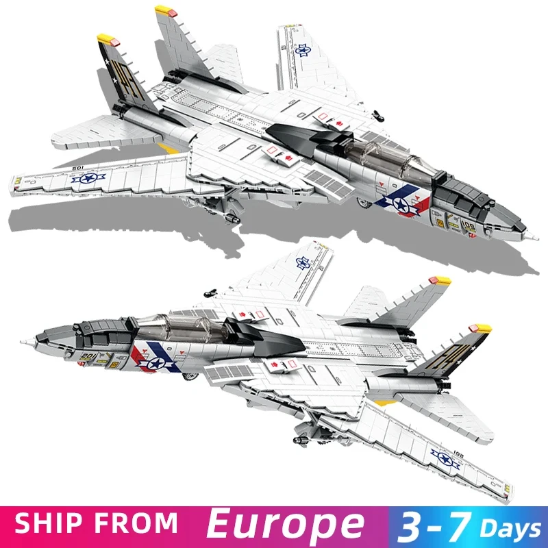 1443-teiliger Militär-Tomcat F14 Düsenjäger Flugzeug-Bausatz Trägerflugzeug-Modell Bausteine Kinder DIY Spielzeug Geburtstagsgeschenke