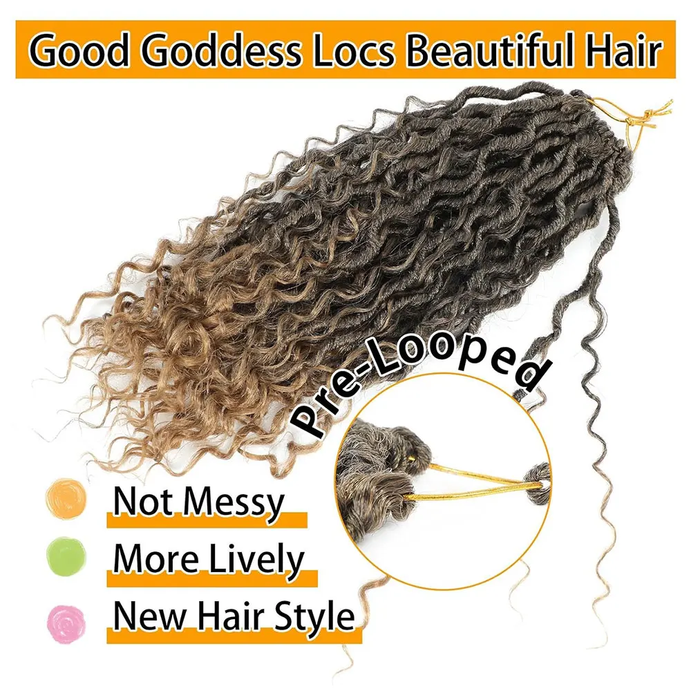 14" Faux Locs Crochet Hair Pre Looped 8Pack Synthetic Goddess Locs Crochet Hair With Curly Ends Boho For Black Women