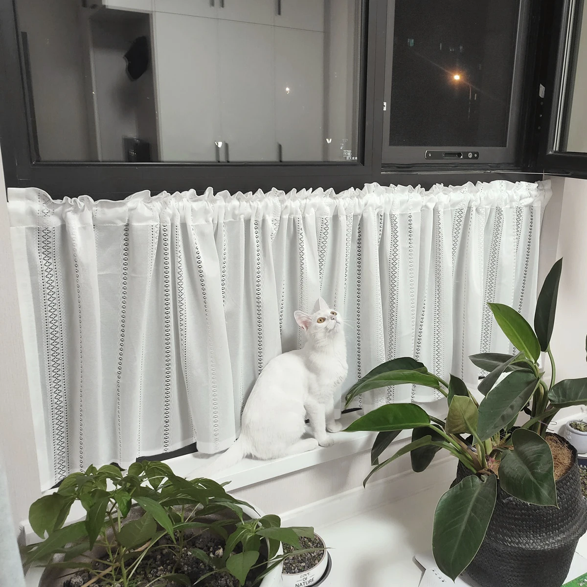 1 PC White Valance Rod Pocket Pastoral Minimalist Style Short Curtain for the Living Room Decor