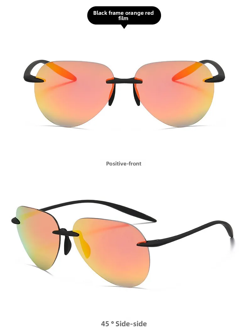 Ultraleichte rahmenlose TR90-Sonnenbrille mit UV-Schutz, krötenförmigem Design für Herren, polarisierte Fahrerbrille, Angelbrille – Detail 14