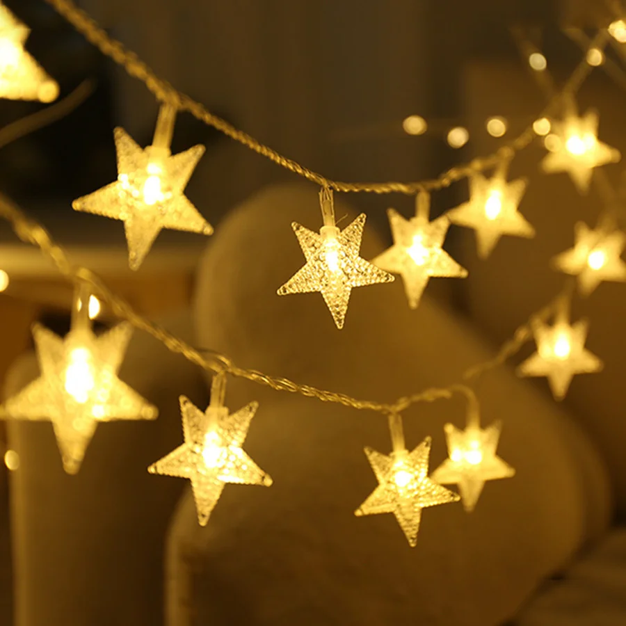 2 5m 20 led star light string twinkle garlands usb home christmas new year lamp holiday party wedding decorative fairy lights 20/40/80LEDs Star Fairy String Lights Battery/USB Powered Christmas Garlands Lights For Home Party Wedding Holiday Decoration