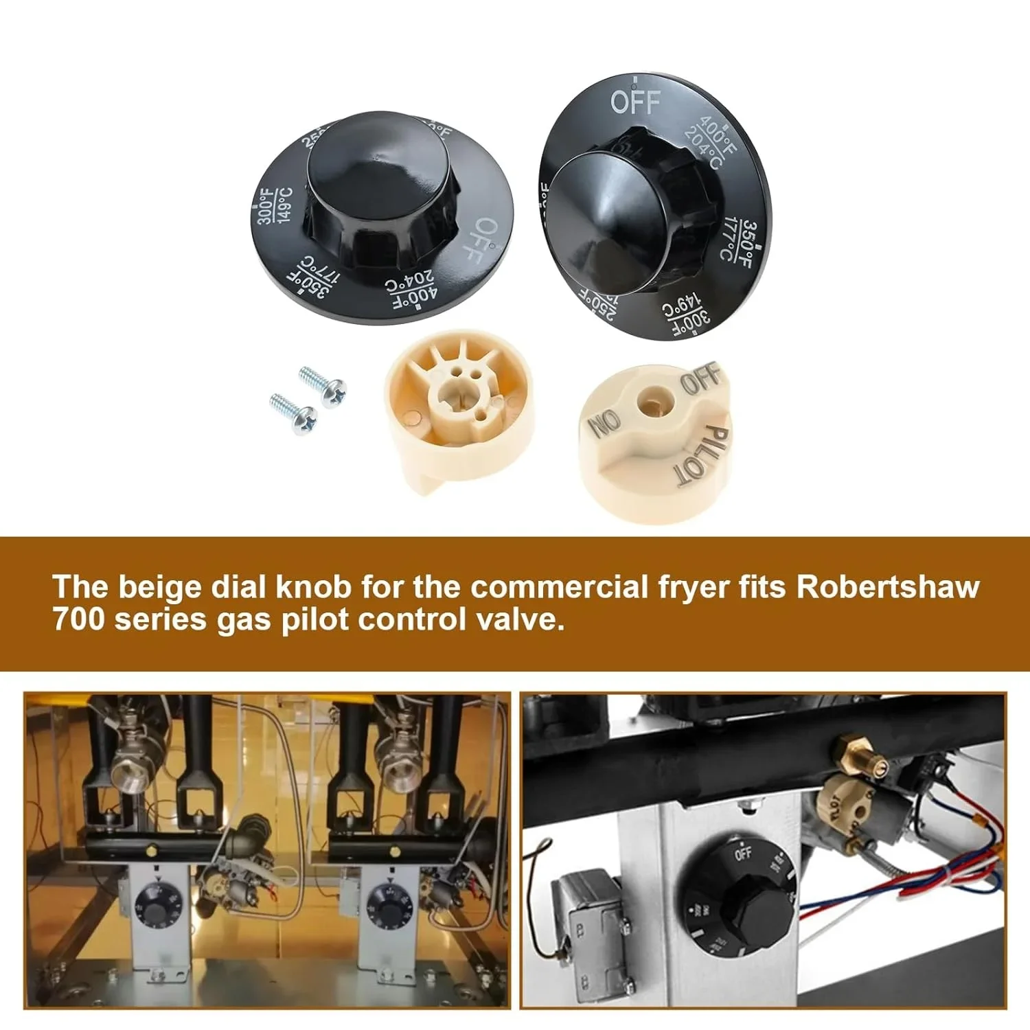 Beige Pilot Dial Knob 200-400&deg;F Thermostat Control Valve w/screw P6071267 1751-012 for Fryers Range Braising Pan Replace 4PCS