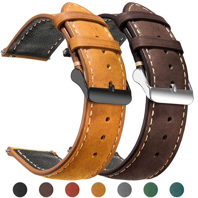 Cire Vintage à dégagement rapide 14mm 16mm 18mm 20mm 22mm 24mm bracelets de montre en cuir véritable pour hommes femmes bracelet de montre en cuir de Grain supérieur 1
