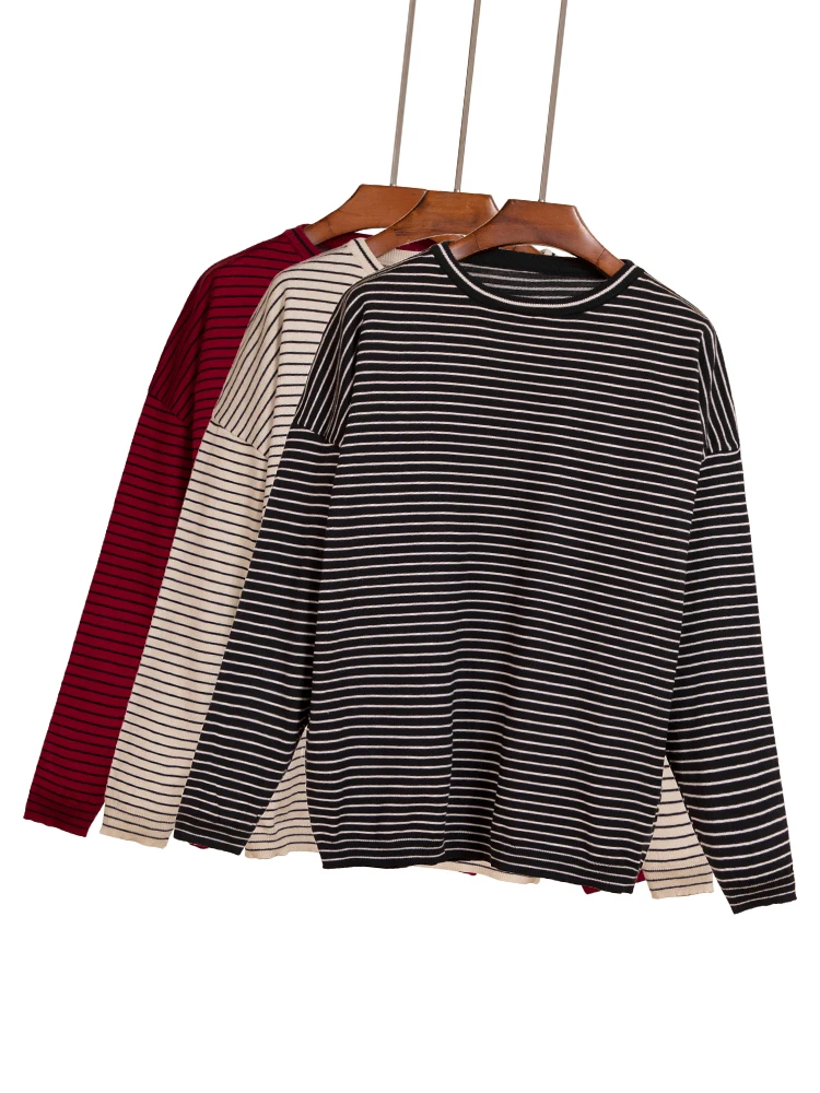 

Women's Sweater Basic Korean Fashion 2024 Tops Cropped Clothing Style Female Outerwear Knitted Blouses Striped Clothes Pullover