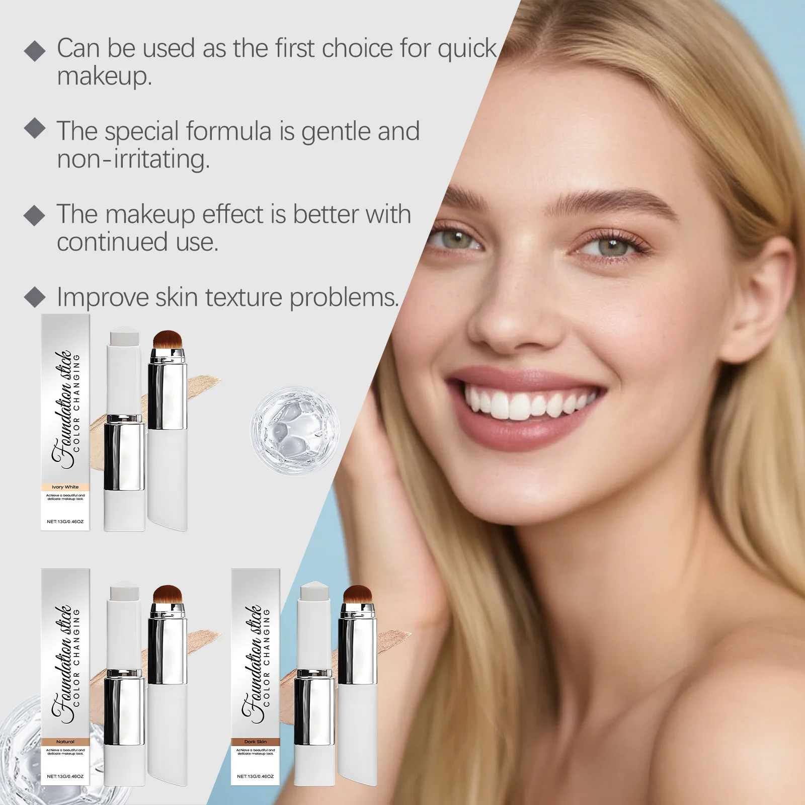 Foundation Make-Up Stick Double Head With Brush 3 Colors Lightweight Moisturizing Brighten Matte Concealer 2IN1 Foundation Stick_voghion.com