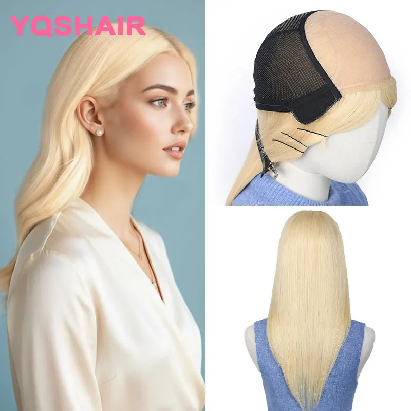 100% 유럽산 생처녀 머리카락 613 블론드 스트레이트 풀 레이스 가발 실크 베이스 PU 자연스러운 두피 느낌 프리 플러킹 처리됨