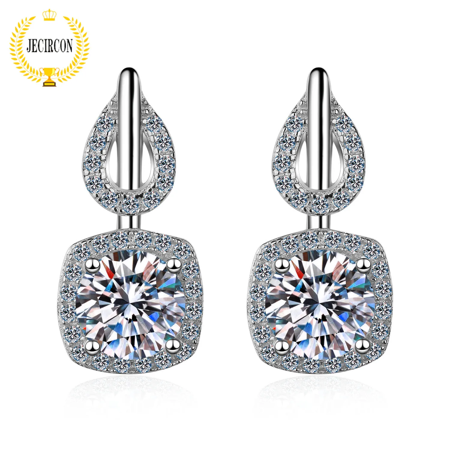 

JECIRCON 1.6ct Moissanite Earrings for Women 4-claw Square 925 Sterling Silver Ear Studs pt950 Gold-plated Wedding Party Jewelry