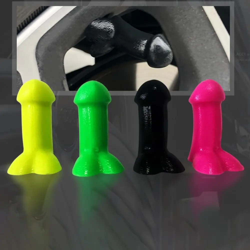Set of 4 Humorous Novelty Tire Valve Stem Caps - Dust-Proof Prank Accessories