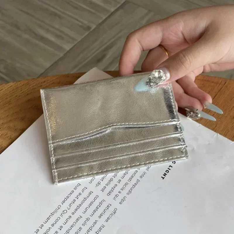 ☆LEMASQUE☆ Dot Saddle Slim Mini Transit Card Wallet Silver Light Gray Leather Bifold Wallet | Valextra small leather goods