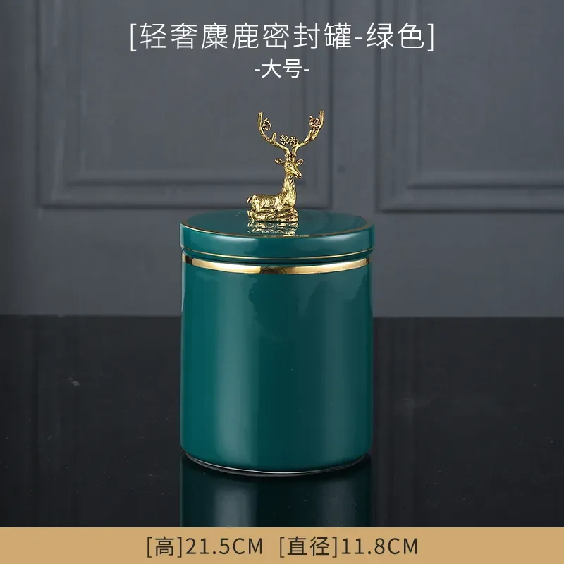 Description Picture 4 of itemCeramic Jar Storage with Deer Cover Candy Cotton Swab Box Food Container Snack Home Desktop Organizer Tissue