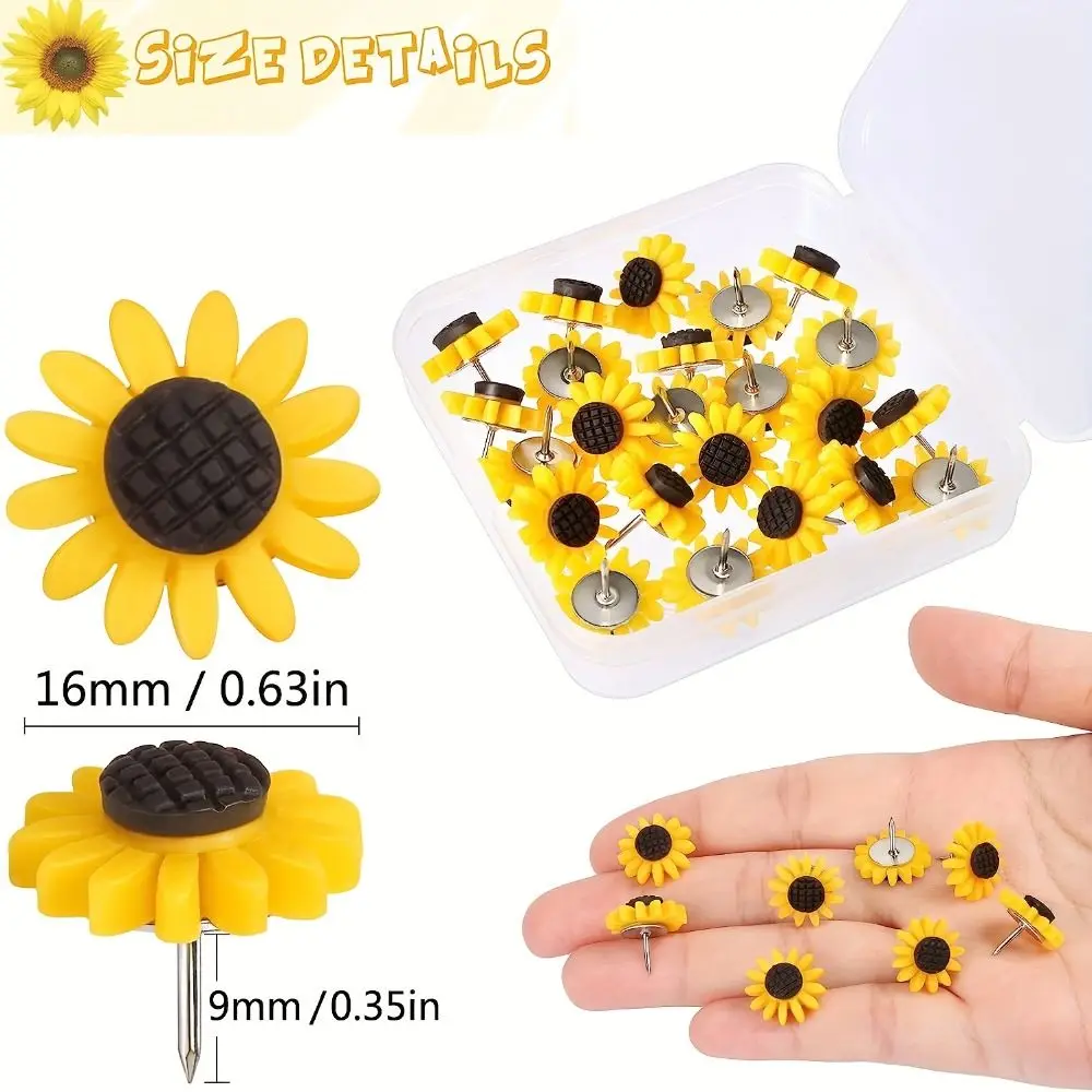 CAIRIAC 30 Pcs Bee & Sunflower Push Pins - Decorative Thumbtacks For Bulletin Board, Office, Classroom - View #8