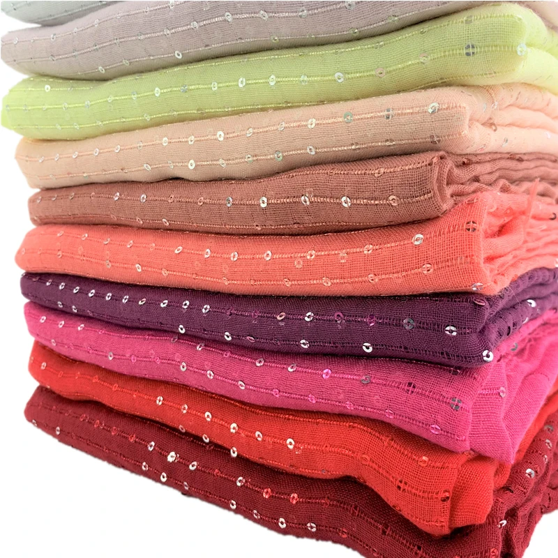 Stripe Sequins Viscose Cotton Scarf Ribbed Women Wraps Plain Muslim Hijab Headband Fringe Headscarf Islam Long Shawl 70x180cm 4