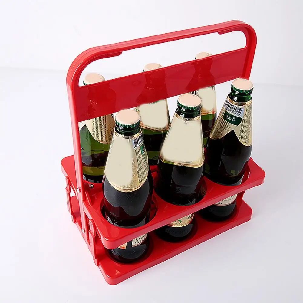 Wine Bottle Rack 6 Pack Foldable Reusable Shatterproof Portable KTV Handheld Beer Rack for Bar