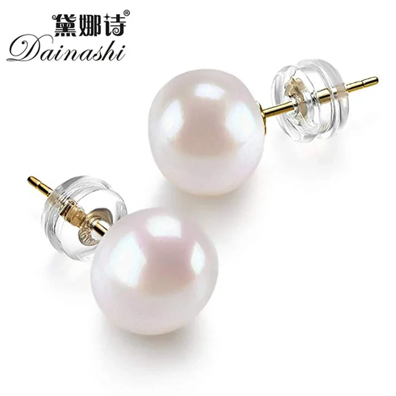 Silver Stud Pearl Earrings For Women 925Silver 8-9mm Freshwater Cultured Pearl 925Silver