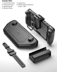 Enhanced Protective Case with Cooling Fan, Face Cover, Metal Bracket, and Strap Accessory Set (Red)