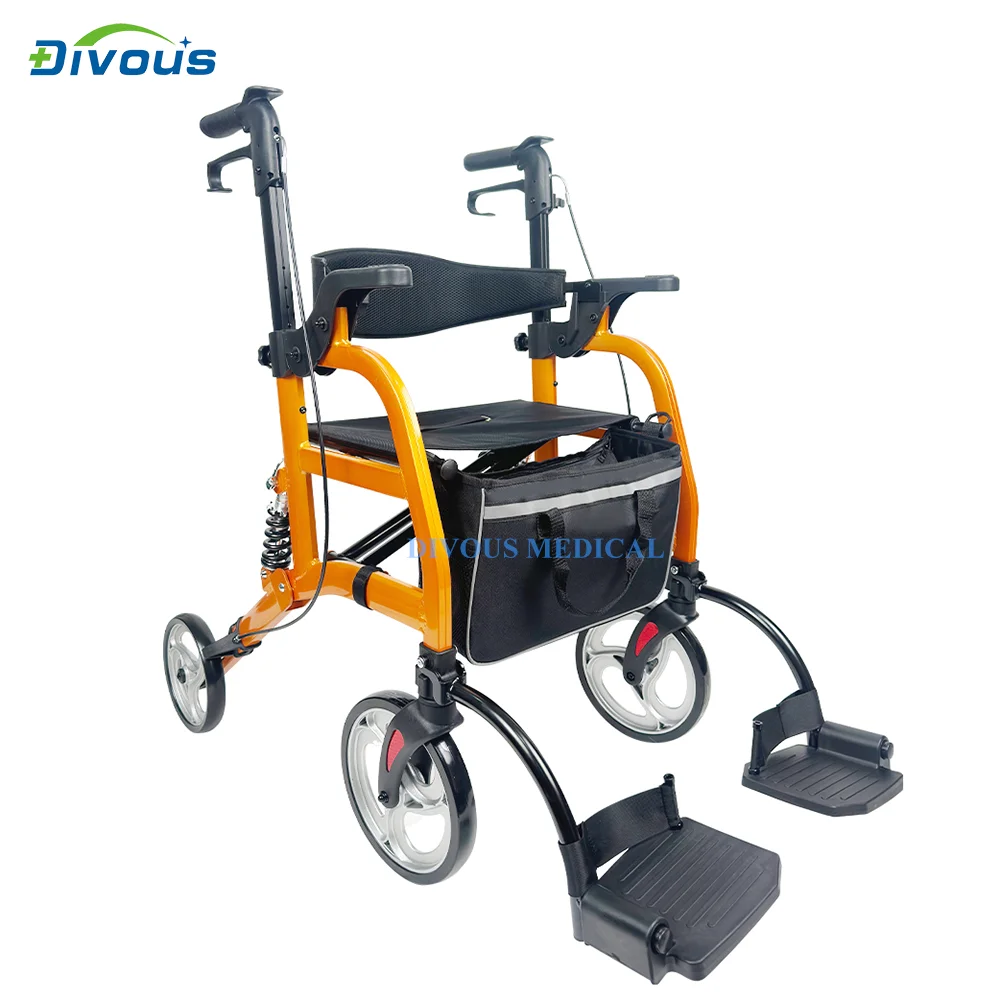New Style Aluminum Alloy Portable Folding Rollator Senior Four Wheels Walker Disabled Elderly 2