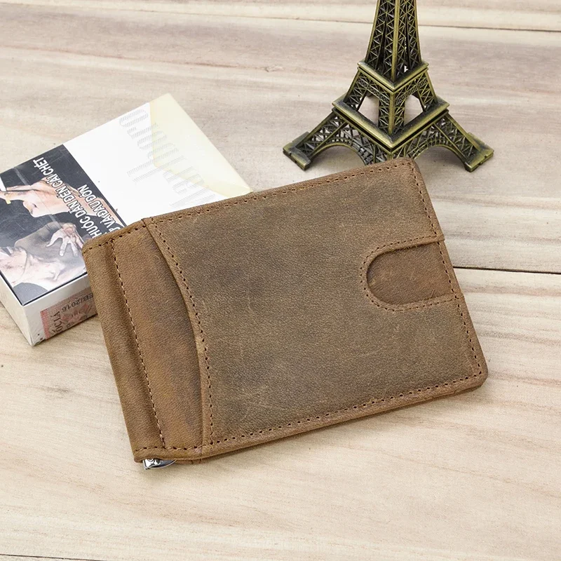 Genuine Leather Money Clip Wallet for Men