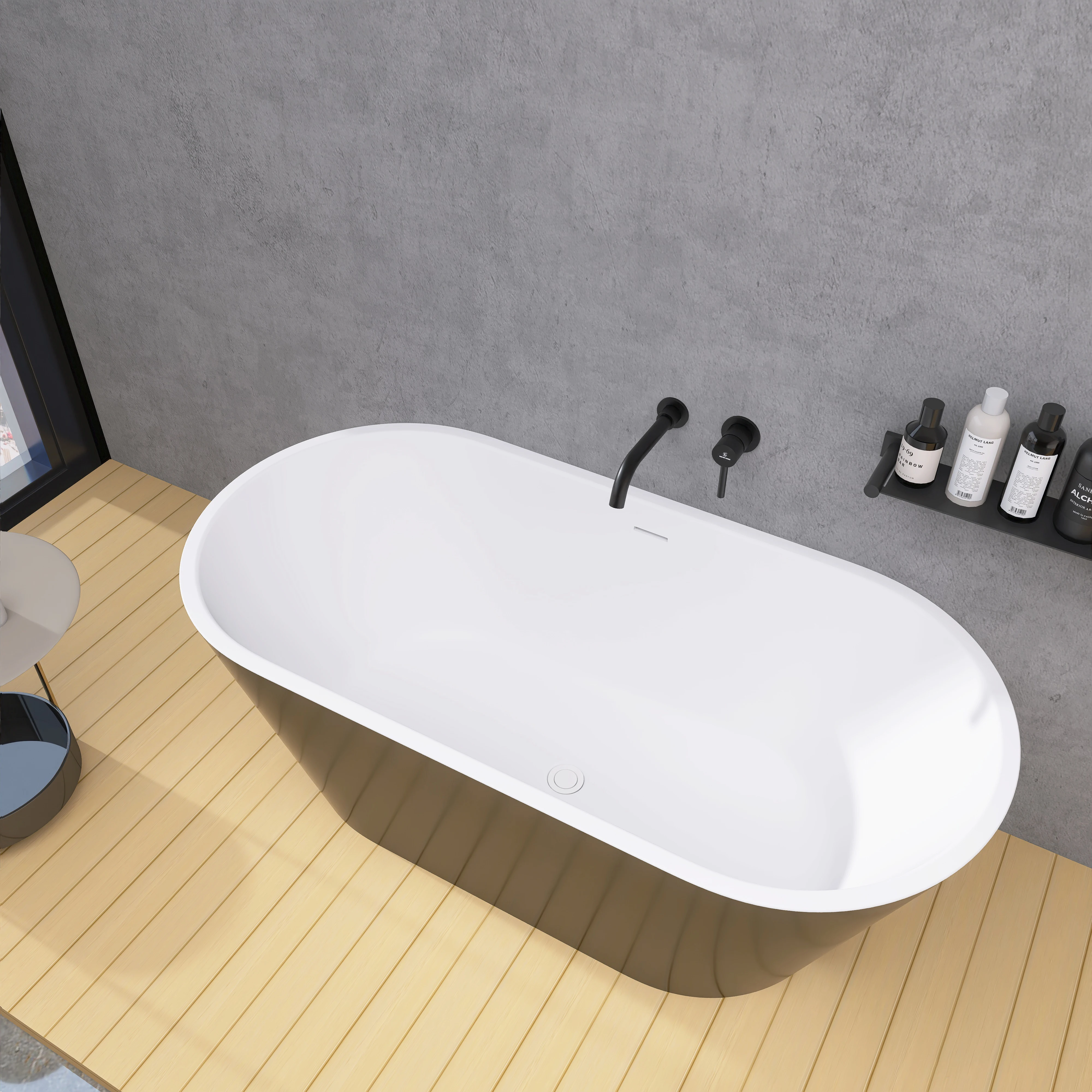 59" Acrylic Free Standing Tub - Classic Oval Shape Soaking Tub, Adjustable Freestanding Bathtub with Integrated Slotted Overflow 4