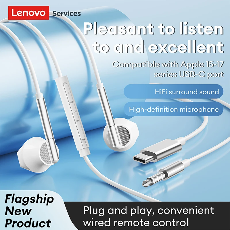 Lenovo Original Yf28new Type C 3 5mm Universal Wired Headphones Comfortable Stereo Wired Headphones For Mobile Phones, Computers, Alina Gadgets