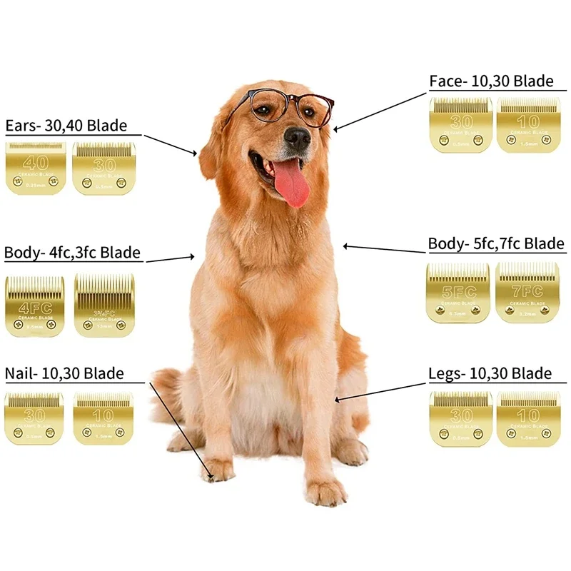 7FC/5FC/4FC/#10/#30/#40 Detachable Pet Dog Clipper Ceramic Blades Set Compatible with Andis Oster A5 Wahl KM10 Series Clippers electric hair trimmer barber hair clipper blade pet grooming clipper