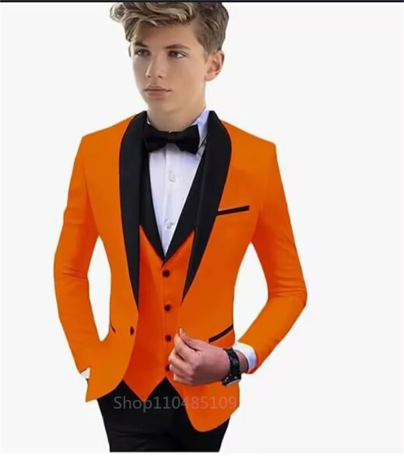 Dark Orange Handsome Boys Suit 3 Piece Suit Big Kids Wedding Suits 2-18 Years Old Party Prom Tuxedo Blazer Vest Pants for Boys