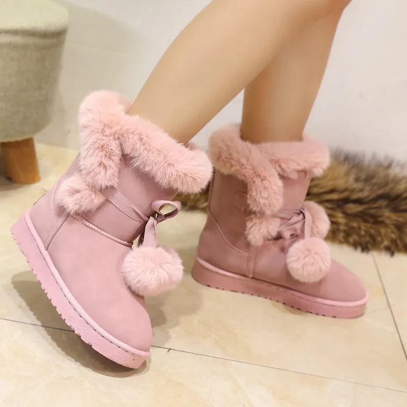 Pink Short Boots With Fur Inside Ladies Winter Boots Clearance
