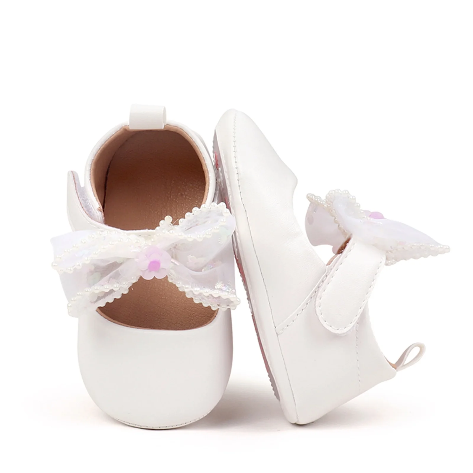 FOCUSNORM Baby Girls Mary Jane Shoes Princess Cute Bow Design Soft Non-Slip Infant Baby First Walking Shoes
