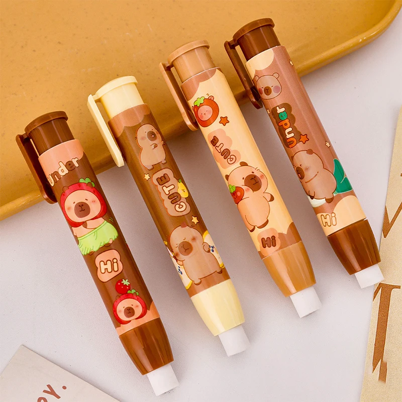 Cartoon Capybara Push-pull Erasers Student Rubber Writing Drawing Eraser Creative Pencil Eraser School Supplies Stationery 1pc