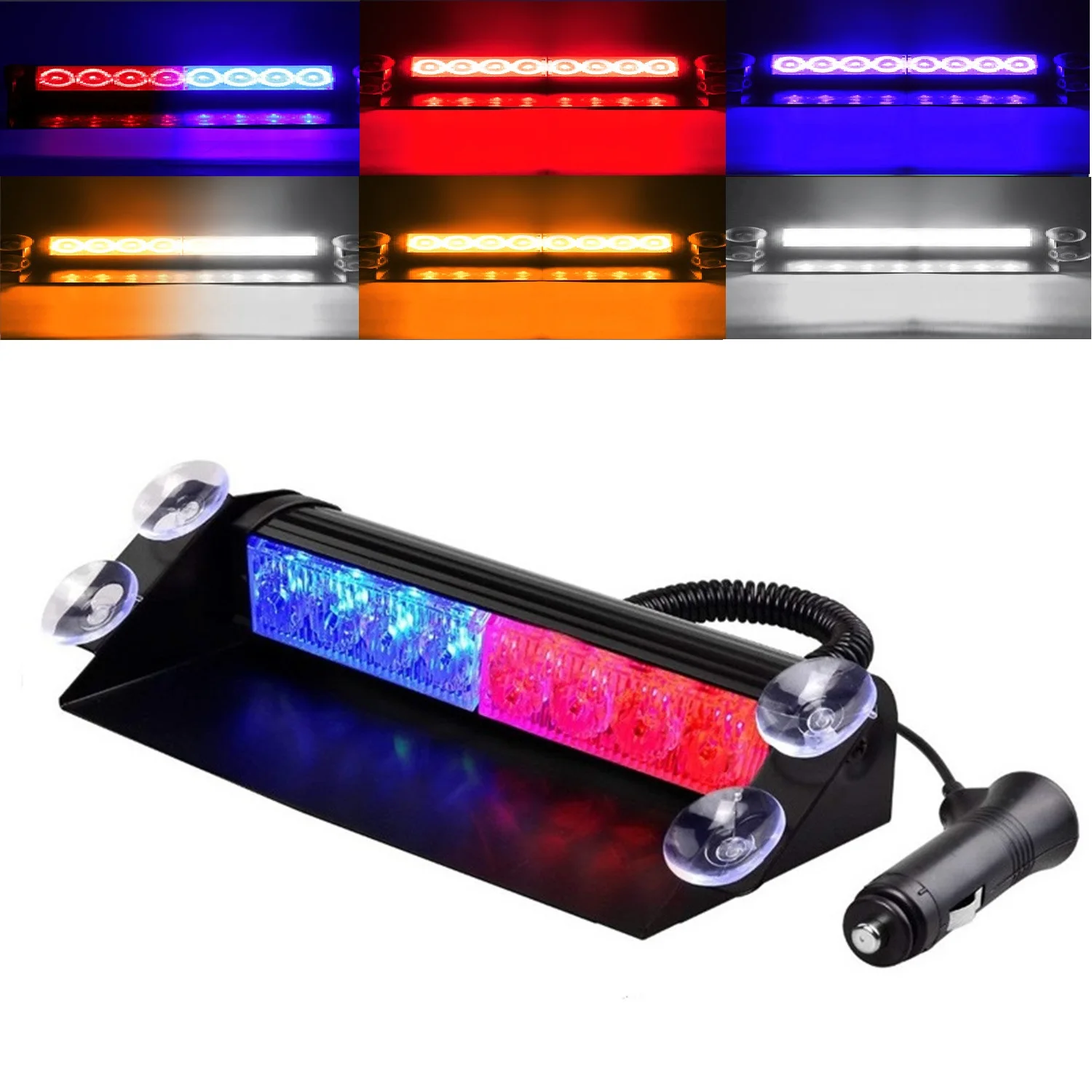 Car Strobe Light 8LED Police Lights Red/Blue/Yellow/White 12V Signal