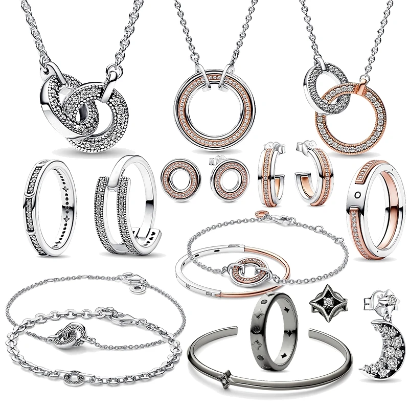 

Authentic 925 Sterling Silver In Signature Jewelry Original Set Ring Earrings Necklace Bracelet For Women Gift Fashion Jewelry