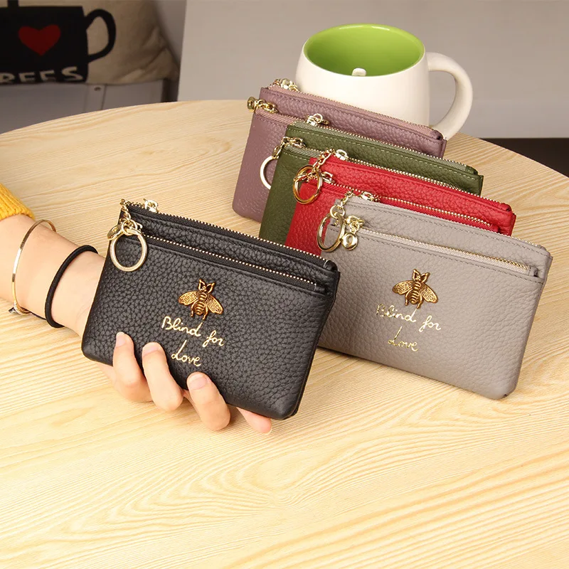 CICICUFF Brand Genuine Leather Coin Purse Women Mini Change Purses Kids Coin Pocket Wallets Key Chain Holder Zipper Pouch New