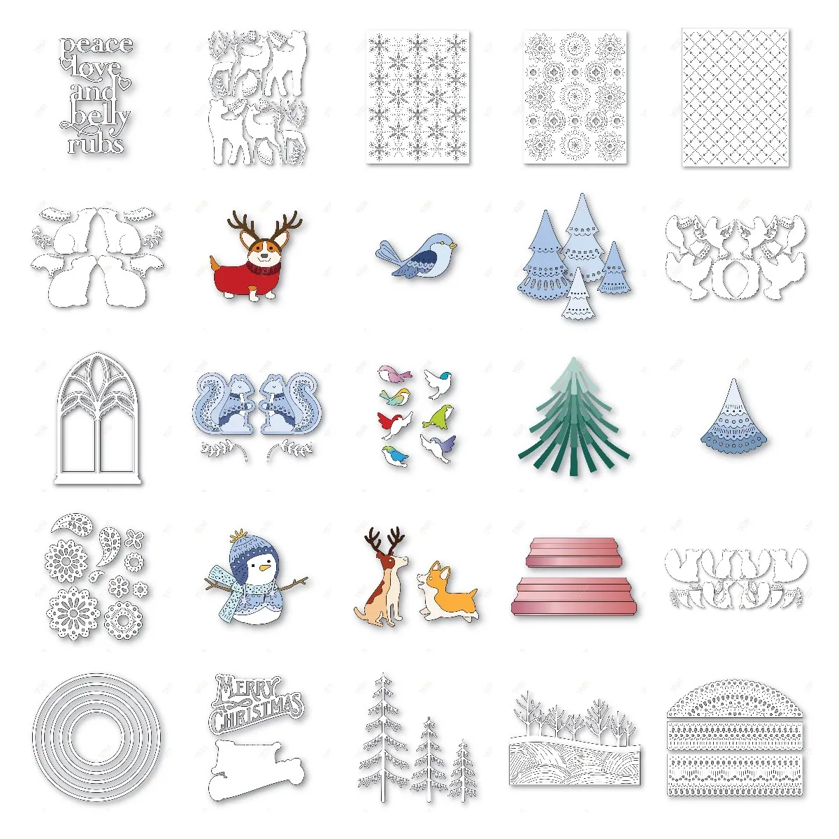

Holiday Corgi Simple Rings Deer Doves Squirrels Floral Tree Metal Cutting Dies Decoration Scrapbook DIY Handmade Greeting Cards