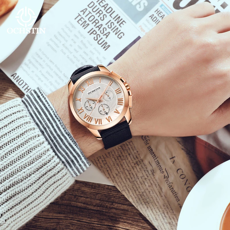 OCHSTIN Luxury Man Watch High Quality Waterproof Chronograph Luminous Men's Wristwatch Leather Men Quartz Watches Casual Clock